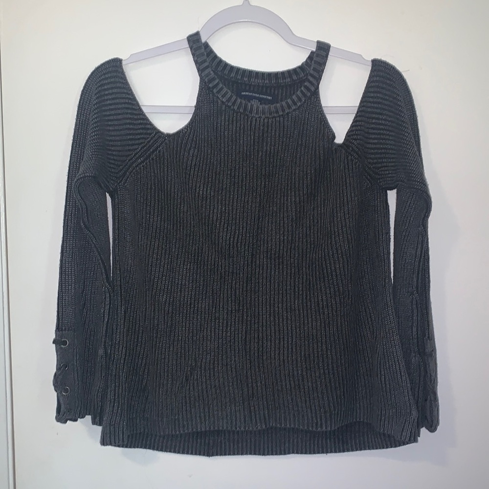 Cold shoulder bell sleeve sweater
